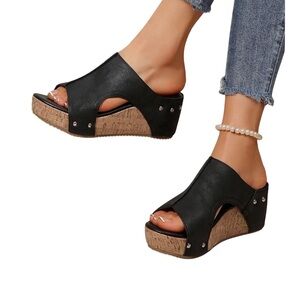 Black Wedge Sandals